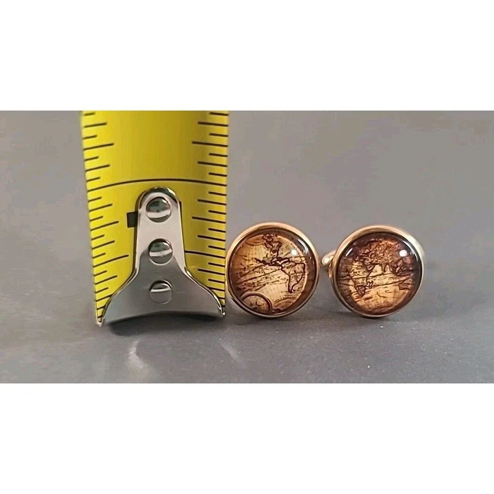 3 Piece Vintage World Map Cufflinks and Tie Clip Set